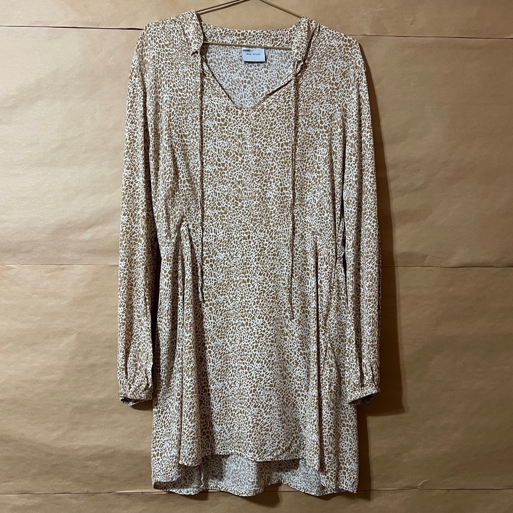 Anthropologie | Rue Stiic Thea Mini Dress Tie Neck Animal Print Size L